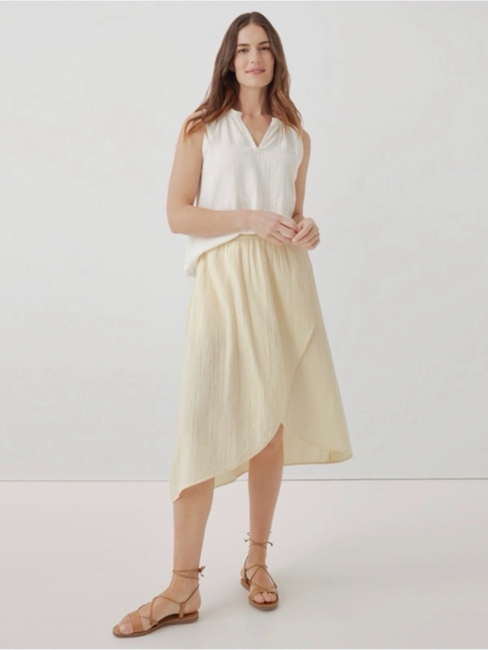Pact double gauze wrap tulip skirt